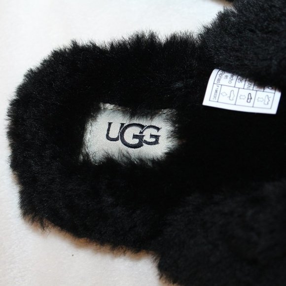 NIB UGG FUR FLIP FLOP‎ SANDALS SLIPPERS BLACK - Picture 7 of 10